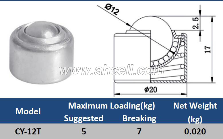 CY-12T Ball Caster Roller <a href=https://www.balltransfersystem.com/product.html target='_blank'>ball transfer unit</a>