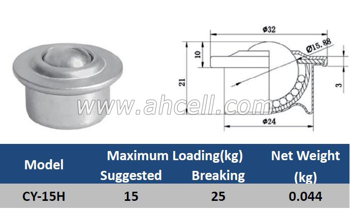 CY-15H Ball Caster Roller <a href=https://www.balltransfersystem.com/product.html target='_blank'>ball transfer unit</a>