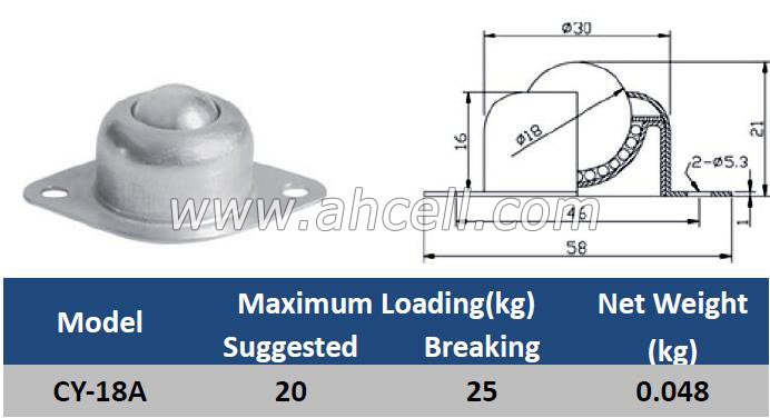 CY-18A Ball Caster Roller <a href=https://www.balltransfersystem.com/product.html target='_blank'>ball transfer unit</a>
