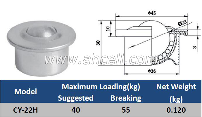 CY-22H Ball Caster Roller <a href=https://www.balltransfersystem.com/product.html target='_blank'>ball transfer unit</a>