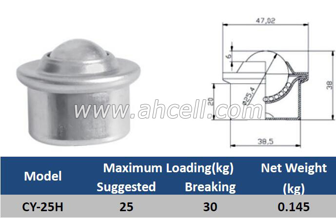 CY-25H Ball Caster Roller <a href=https://www.balltransfersystem.com/product.html target='_blank'>ball transfer unit</a>