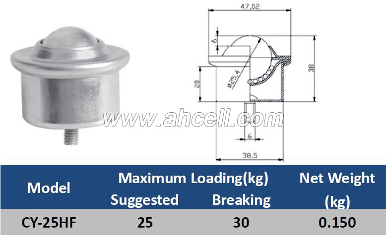 CY-25HF Ball Caster Roller <a href=https://www.balltransfersystem.com/product.html target='_blank'>ball transfer unit</a>