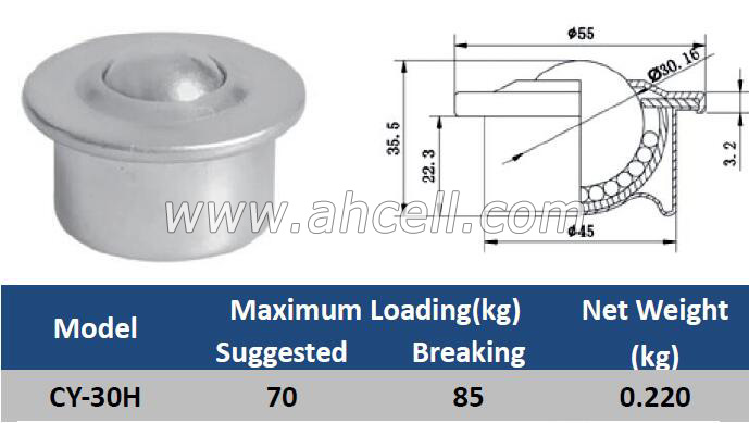 CY-30H Ball Caster Roller <a href=https://www.balltransfersystem.com/product.html target='_blank'>ball transfer unit</a>