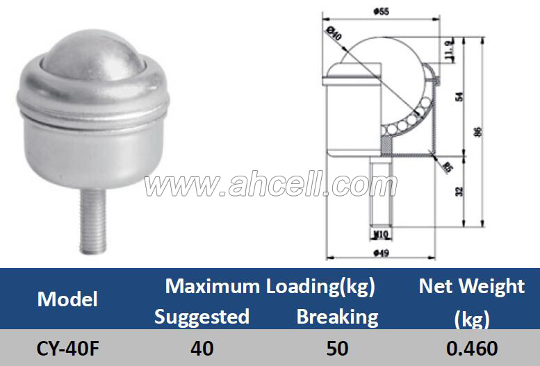 CY-40F Ball Caster Roller <a href=https://www.balltransfersystem.com/product.html target='_blank'>ball transfer unit</a>
