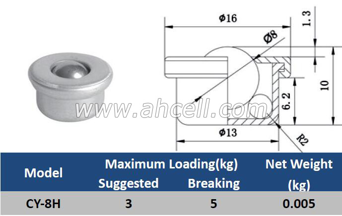 CY-8H Ball Caster Roller <a href=https://www.balltransfersystem.com/product.html target='_blank'>ball transfer unit</a>