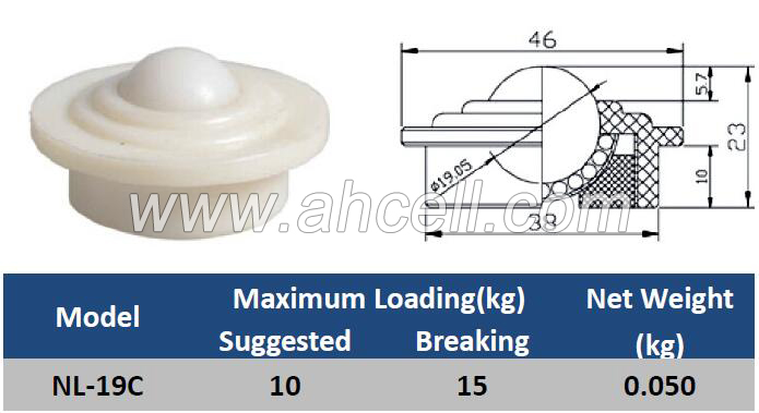 NL-19C Plastic Drop-in <a href=https://www.balltransfersystem.com/product.html target='_blank'>ball transfer unit</a>
