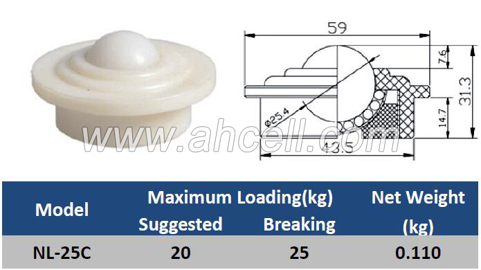 NL-25C Plastic <a href=https://www.balltransfersystem.com/product.html target='_blank'>ball transfer unit</a>