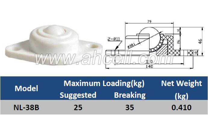 NL-38B Flange Plastic <a href=https://www.balltransfersystem.com/product.html target='_blank'>ball transfer unit</a>