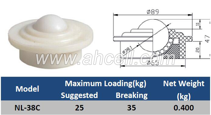 NL-38C Plastic <a href=https://www.balltransfersystem.com/product.html target='_blank'>ball transfer unit</a>