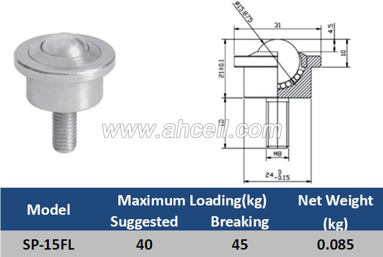 SP-15FL Ball Caster Roller <a href=https://www.balltransfersystem.com/product.html target='_blank'>ball transfer unit</a>