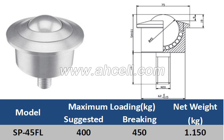 SP-45FL Bolt Ball Caster Roller <a href=https://www.balltransfersystem.com/product.html target='_blank'>ball transfer unit</a>