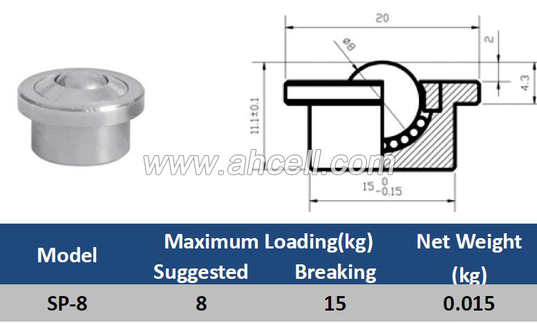SP-8 Ball Caster Roller <a href=https://www.balltransfersystem.com/product.html target='_blank'>ball transfer unit</a>
