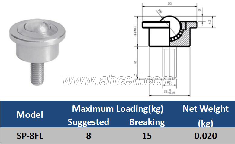 SP-8FL Ball Caster Roller <a href=https://www.balltransfersystem.com/product.html target='_blank'>ball transfer unit</a>